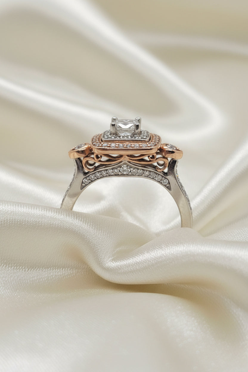 Rose Gold Accented Princess Engagement Ring