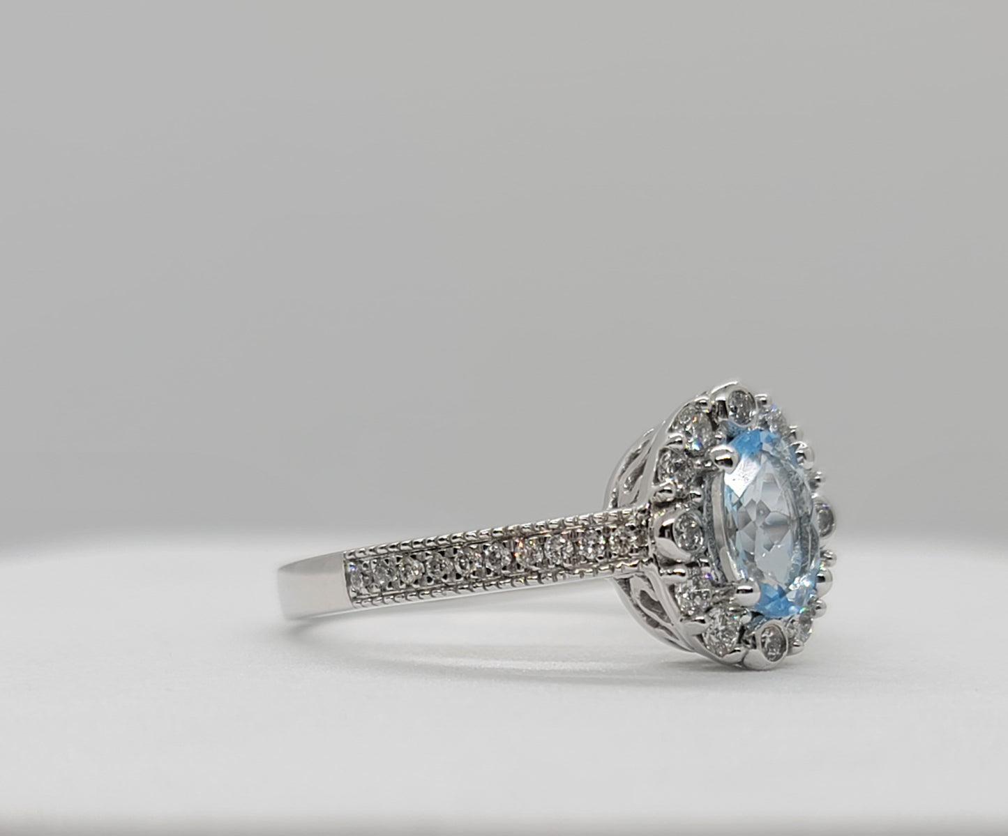 14k White Gold Aqumarine and Diamond Ring