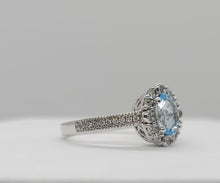 Load image into Gallery viewer, 14k White Gold Aqumarine and Diamond Ring
