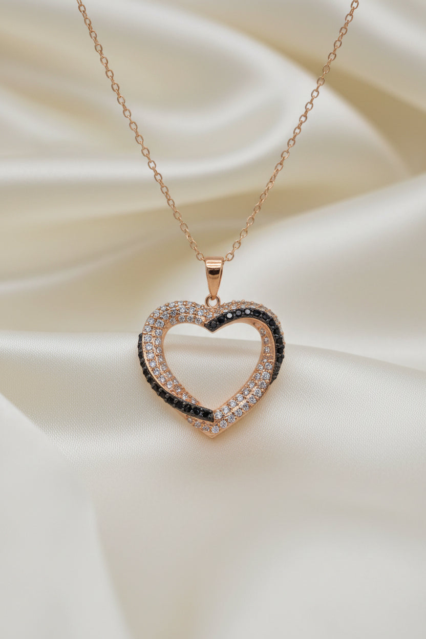 Silver Rose Plated Cz Heart Pendant