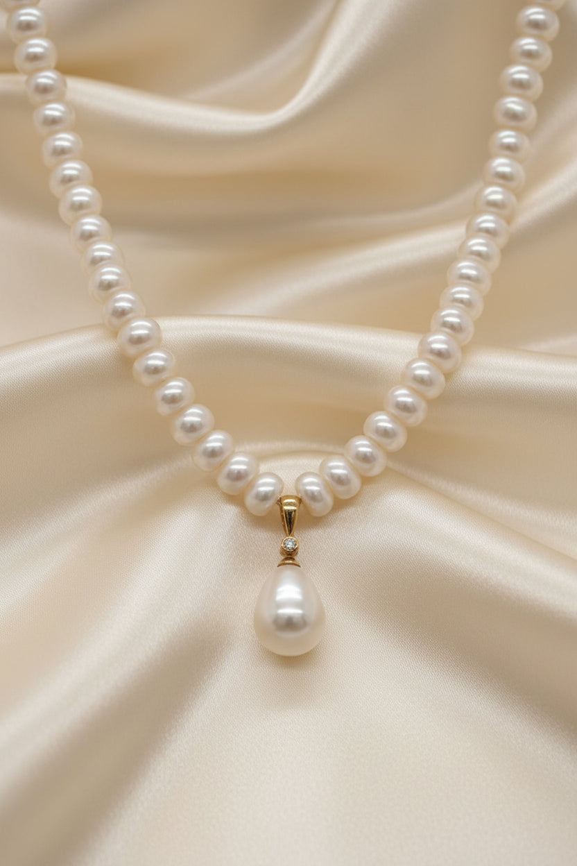 Estate Pearl and Diamond Drop Necklace