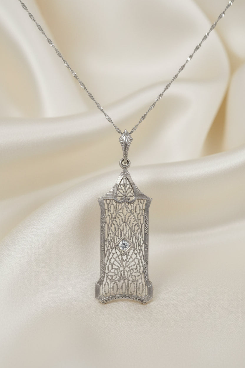 Estate Vintage Filagree Diamond Necklace