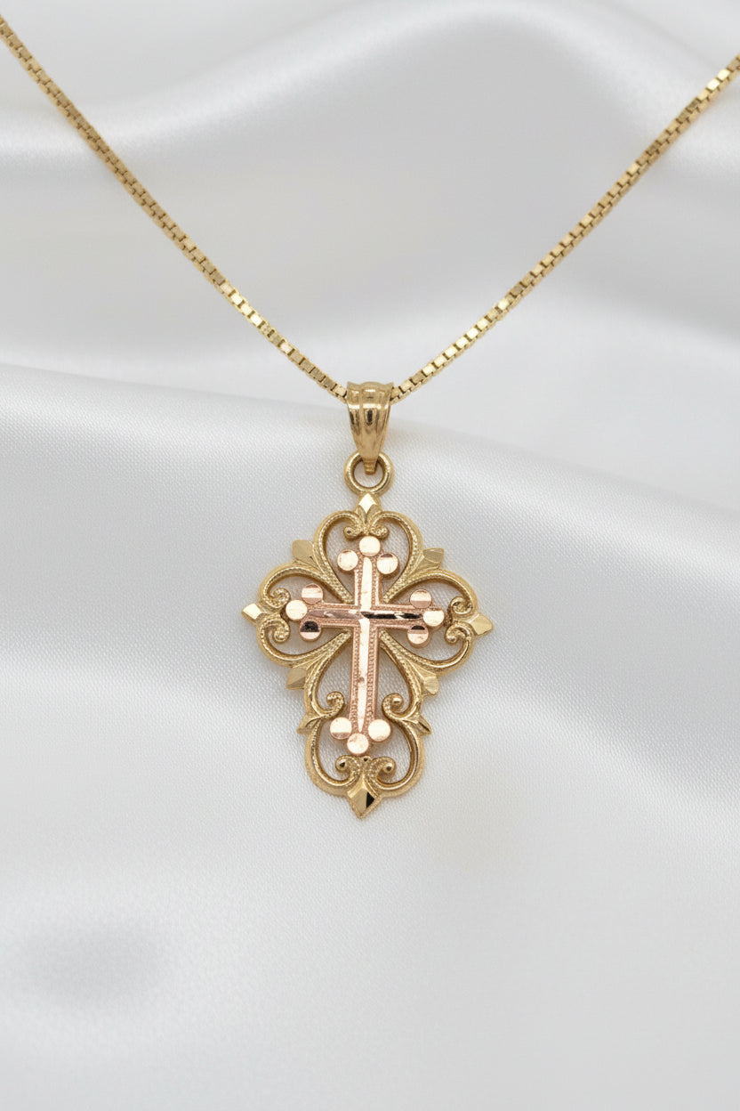 Estate Two Tone Cross Pendant with Chain