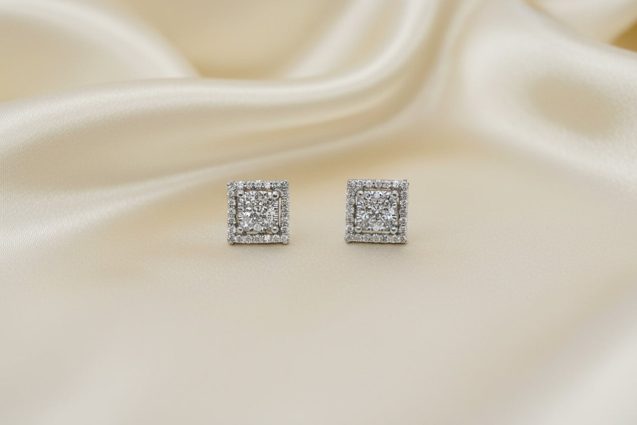 Estate Square Cluster Earrings
