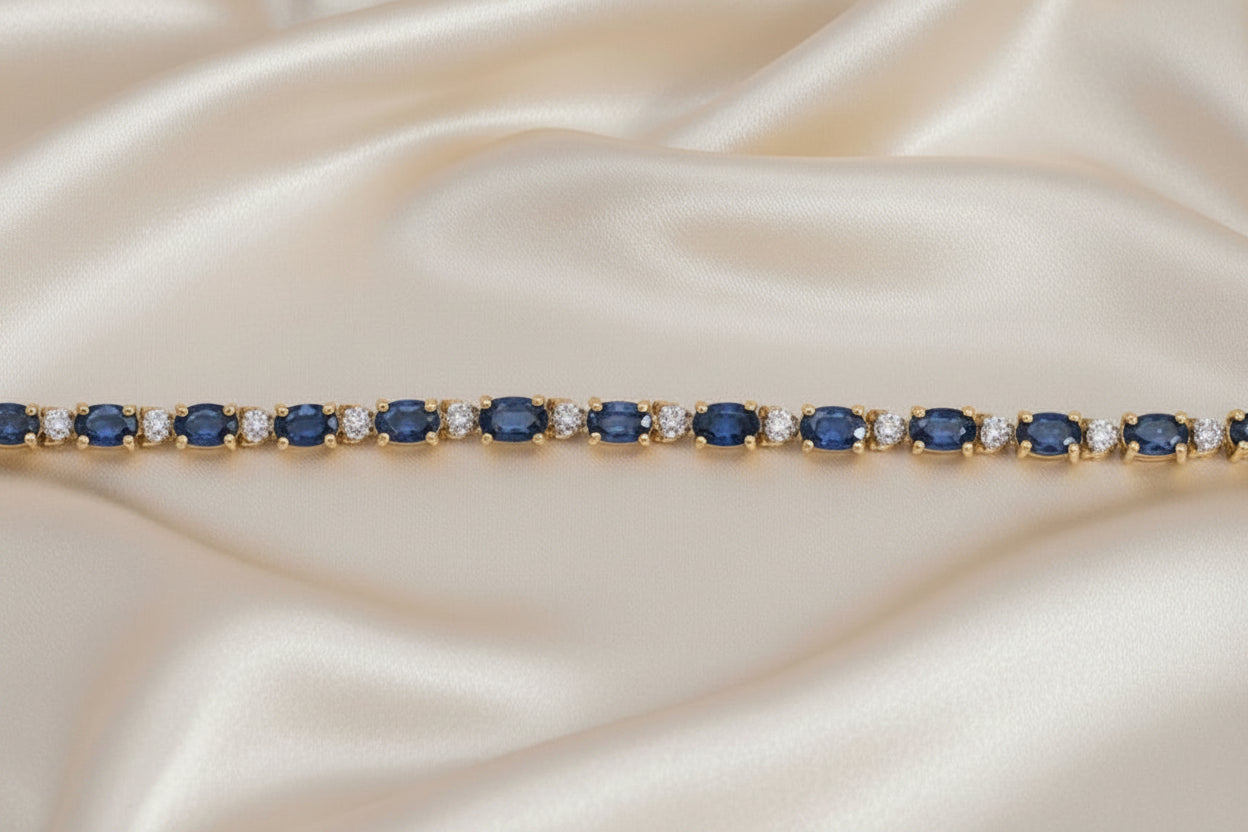 Estate Blue Sapphire and Diamond Tennis Bracelet