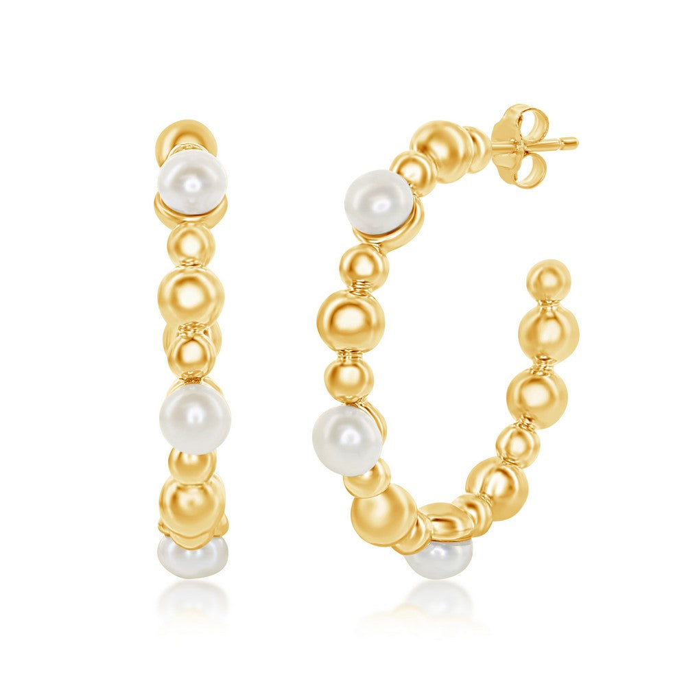 Sterling Silver FWP & Beaded Hoop Earrings - Gold Plated
