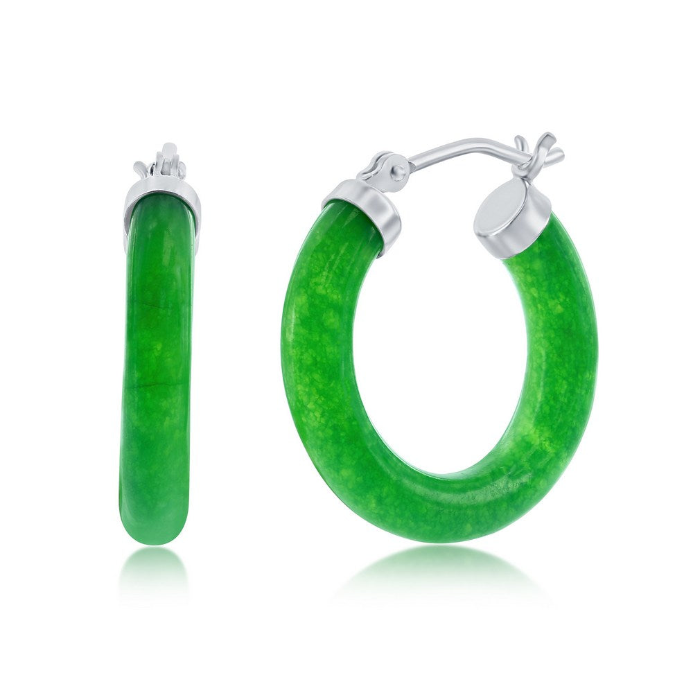 Sterling Silver Jade Hoop Earrings