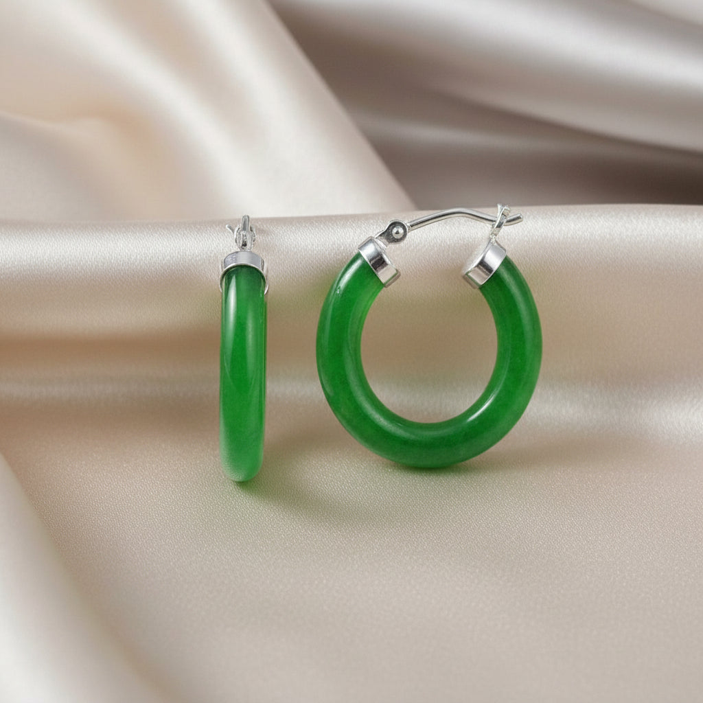 Sterling Silver Jade Hoop Earrings