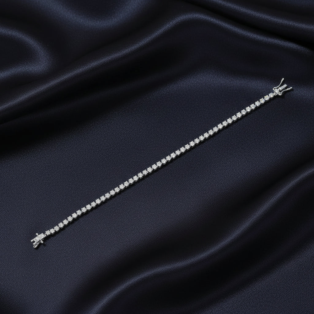 Sterling Silver, 3mm Tennis Diamond Bracelet