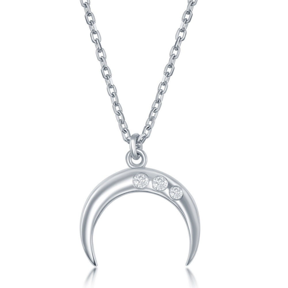 Sterling Silver Diamond Accent Italian Horn Necklace