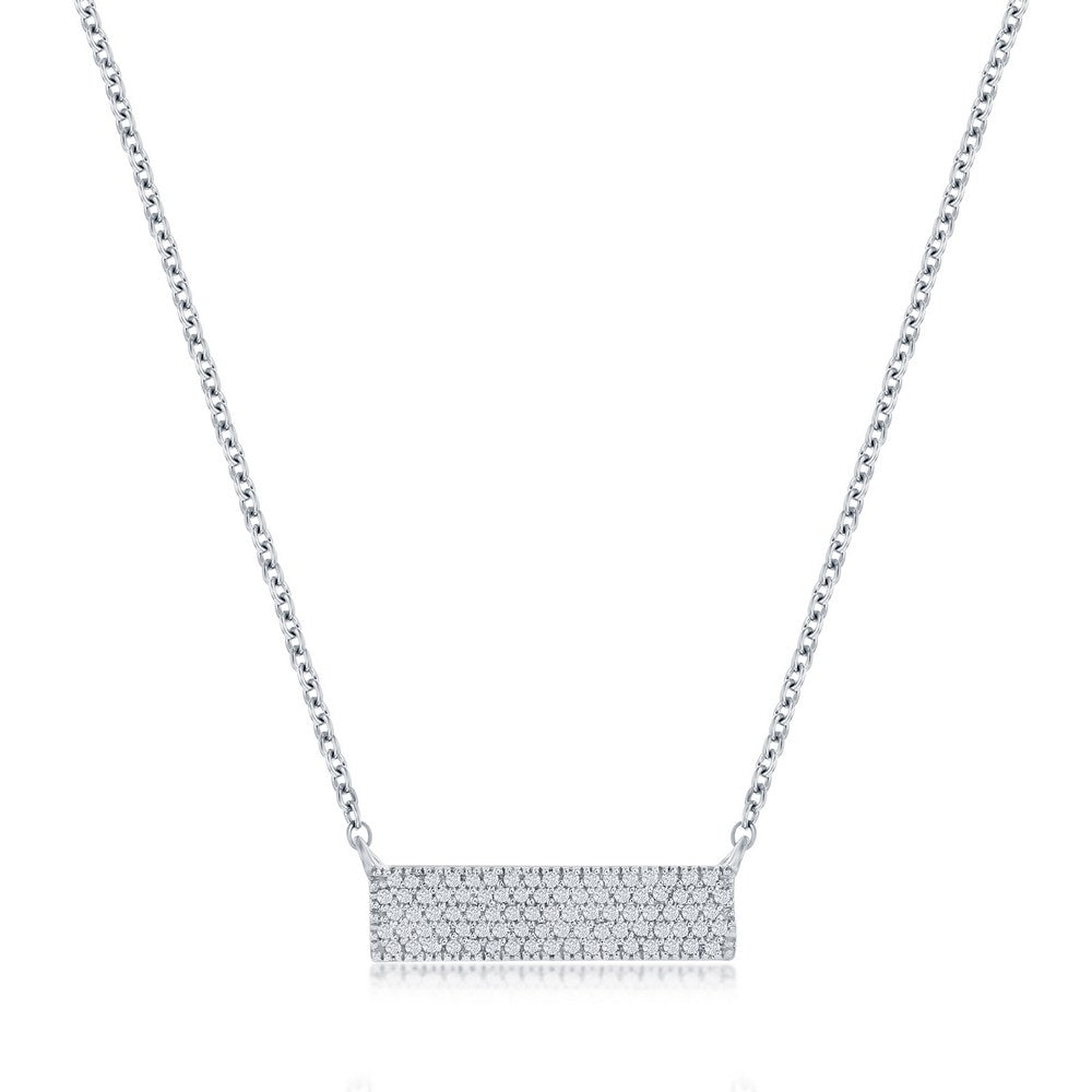 Sterling Silver, Rectangle Bar Diamond Necklace