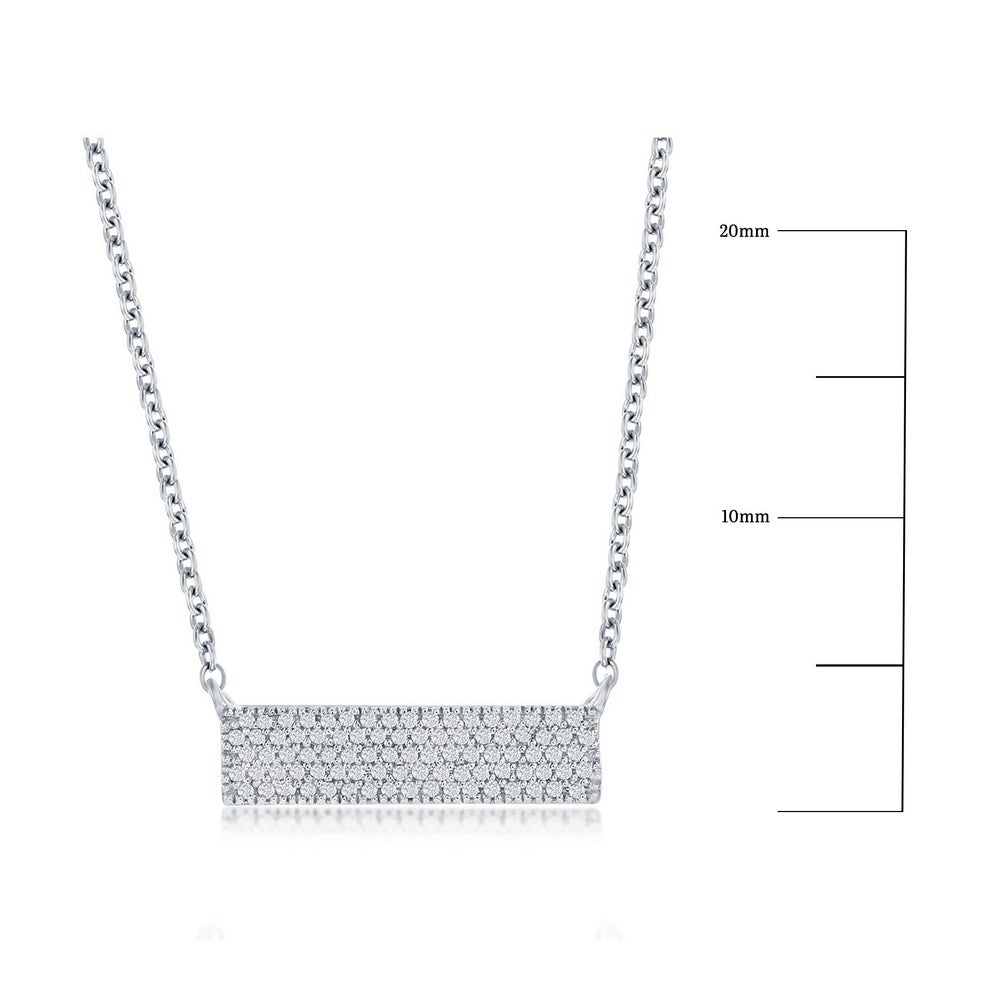 Sterling Silver, Rectangle Bar Diamond Necklace