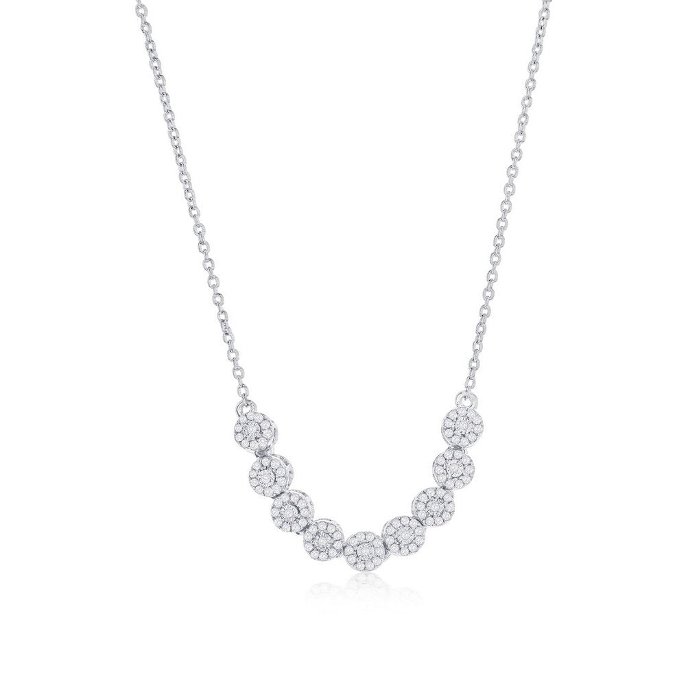 Sterling Silver Round Halo Diamond Necklac