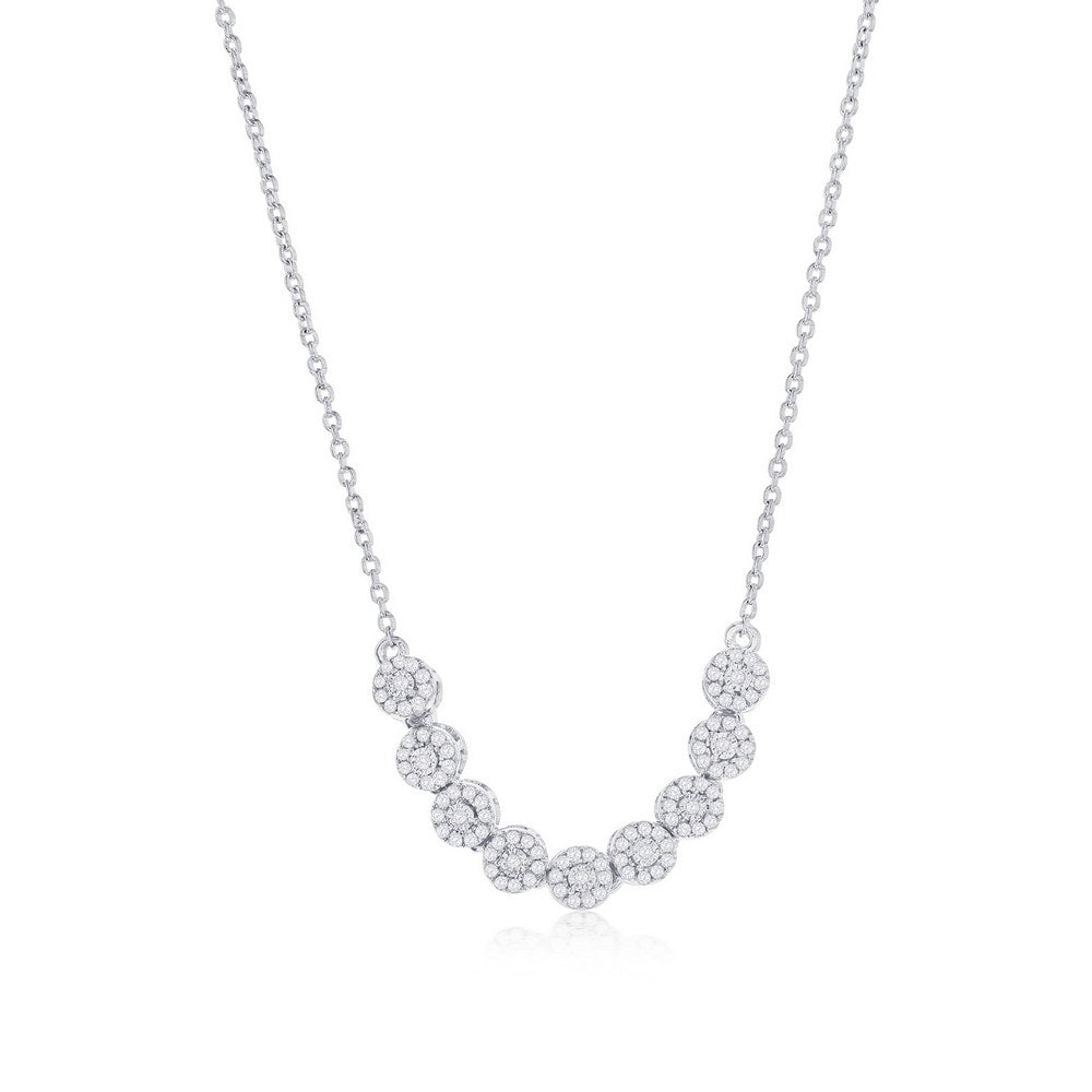 Sterling Silver Round Halo Diamond Necklace