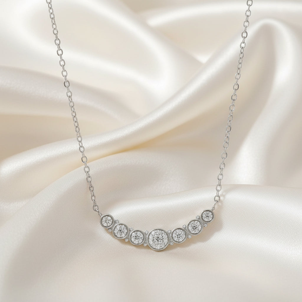 Sterling Silver Round Curved Bar Diamond Necklace
