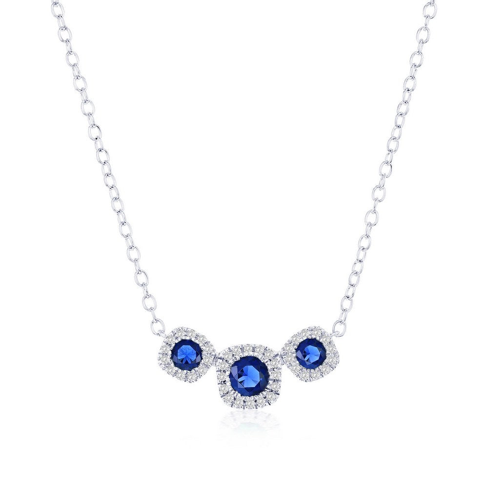 Sterling Silver, Lab-Grown Sapphire & Natural Diamond Necklace