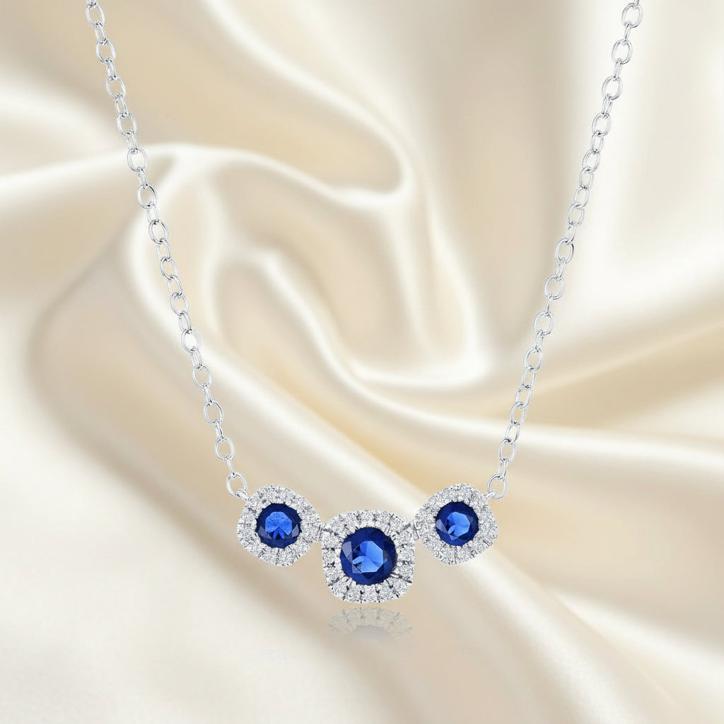 Sterling Silver, Lab-Grown Sapphire & Natural Diamond Necklace