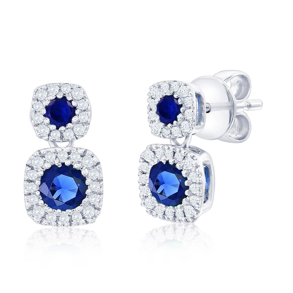 Sterling Silver, Lab-Grown Sapphire & Natural Diamond Earrings