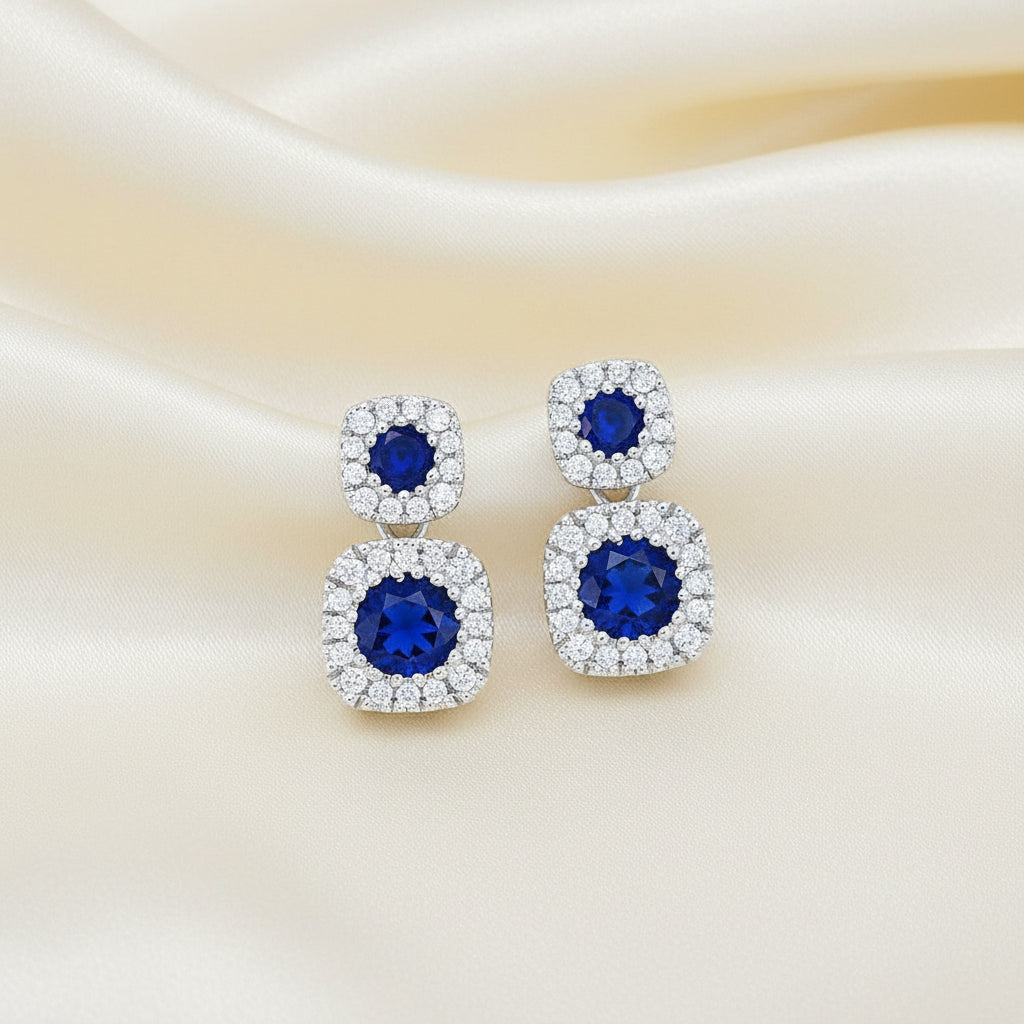 Sterling Silver, Lab-Grown Sapphire & Natural Diamond Earrings