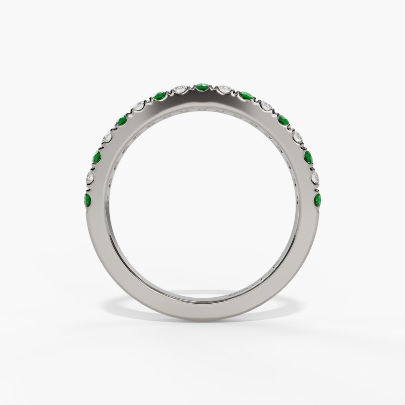 Emerald and Diamond Prong Set Stackable Band