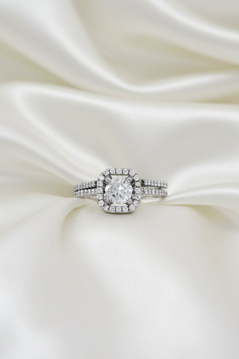 Classic Halo Diamond Wedding Set