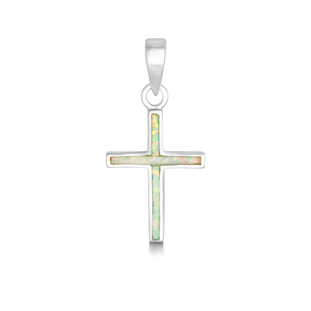 Sterling Silver White Inlay Opal Cross Pendant