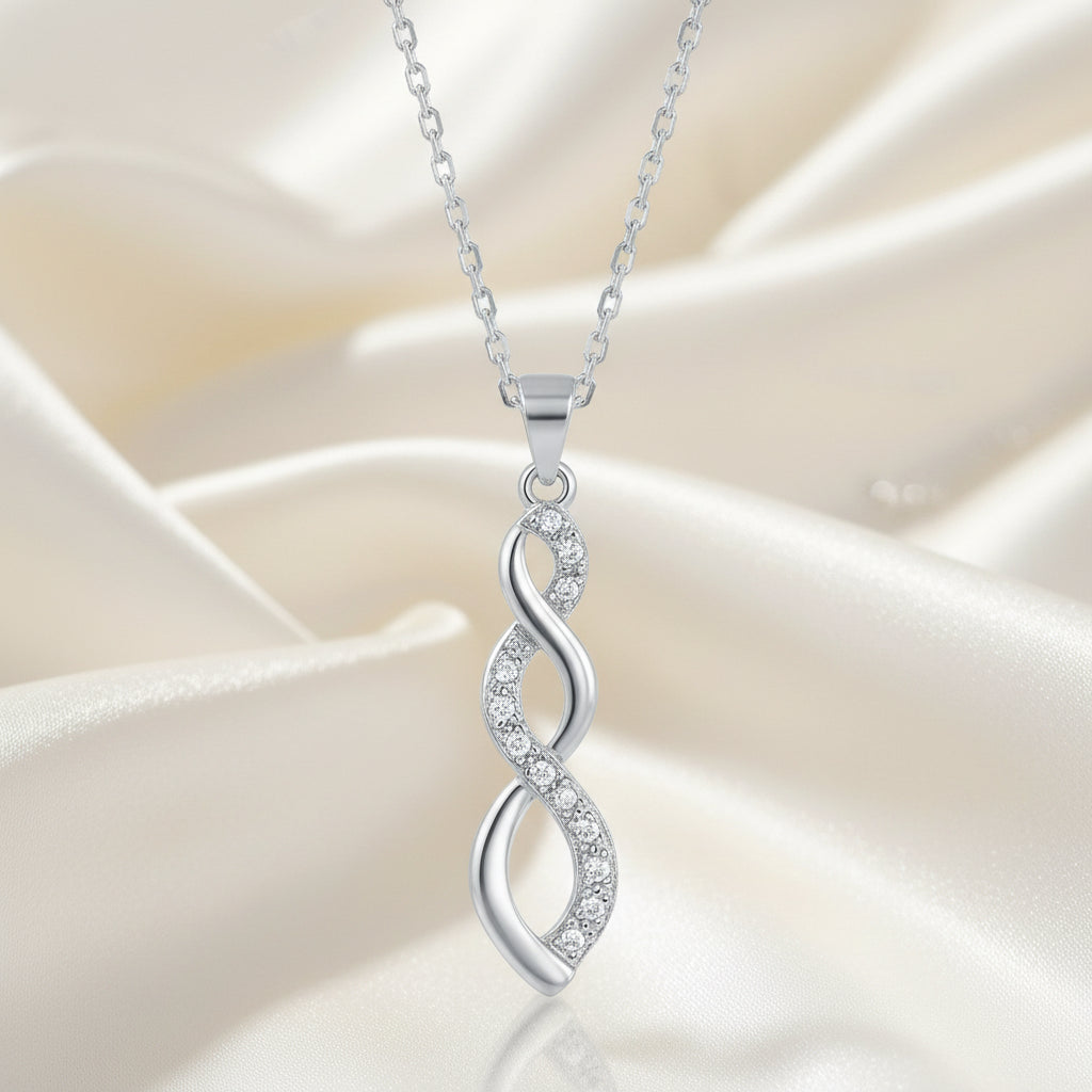 Sterling Silver, Long Twist Diamond Accent Pendant w/Chain