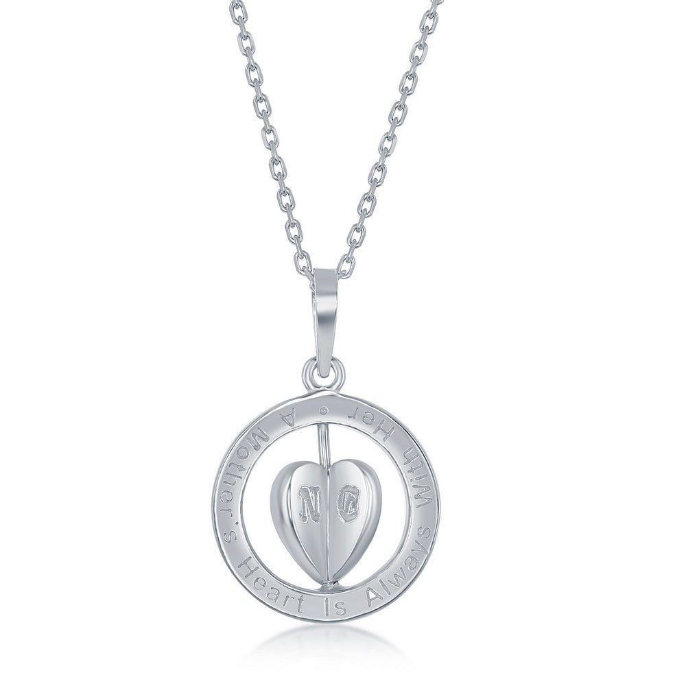 A Mother's Heart is Always with Her Children' Spinning 3-D Heart, Sterling Silver Necklace
