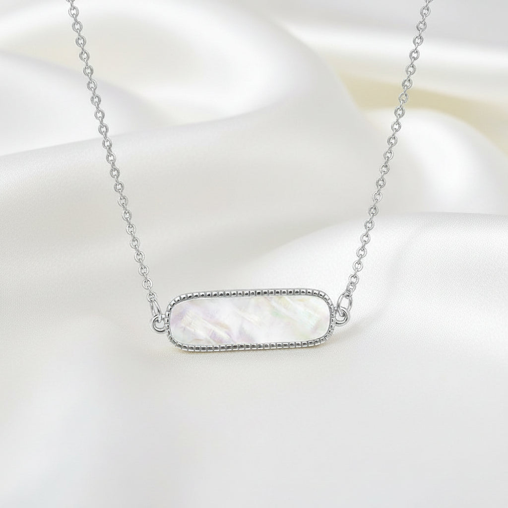 Sterling Silver Oval Shaped MOP Bar Necklace
