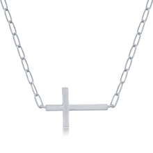 Load image into Gallery viewer, Sterling Silver CZ Sideways Cross Paperclip Necklace
