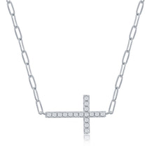 Load image into Gallery viewer, Sterling Silver CZ Sideways Cross Paperclip Necklace
