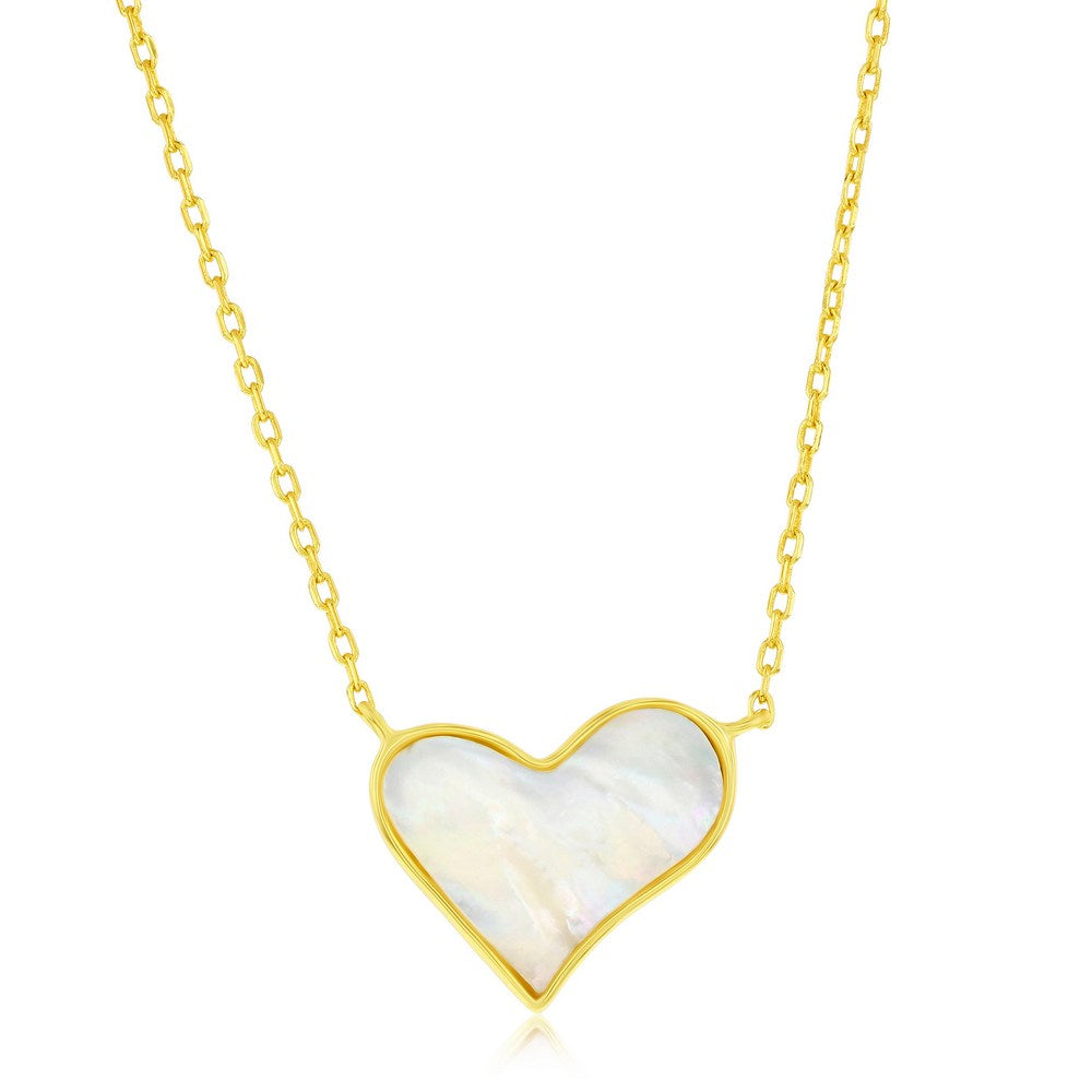 Sterling Silver Mother of Pearl Heart Necklace - Gold Plated