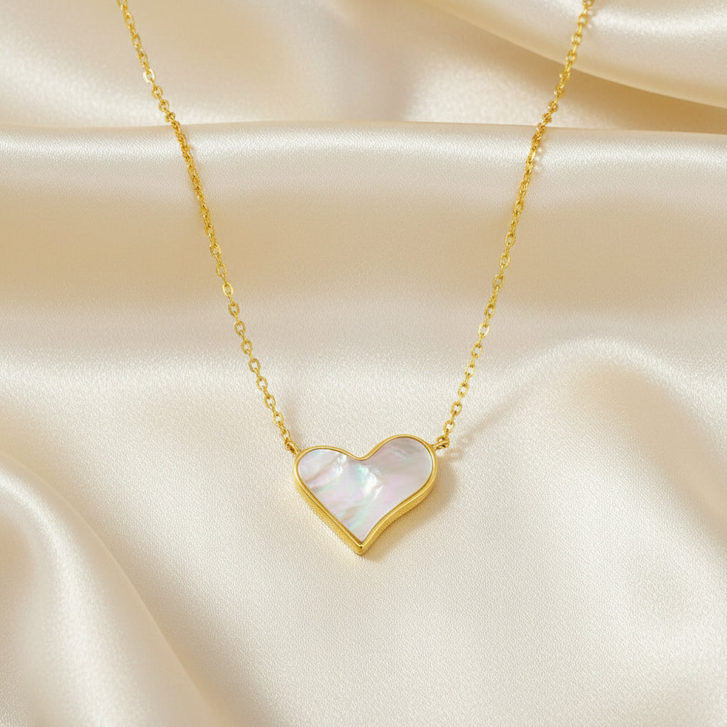 Sterling Silver Mother of Pearl Heart Necklace - Gold Plated