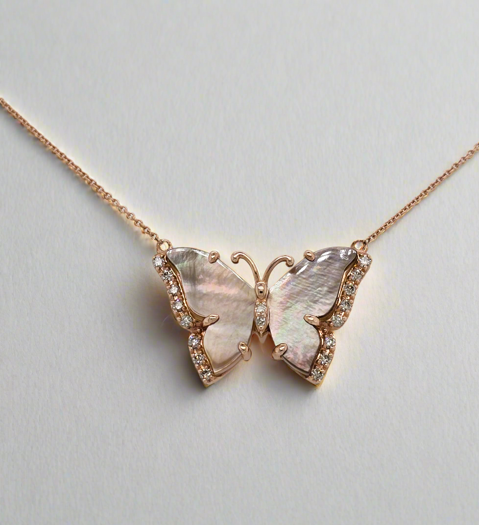 14k Rose Gold Mother of Pearl Butterfly Necklace