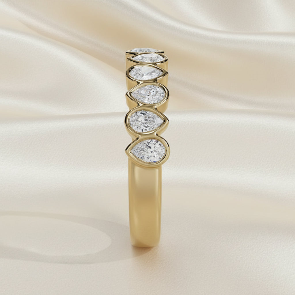 Pear Diamond Bezel Set Band 3/4 CTW