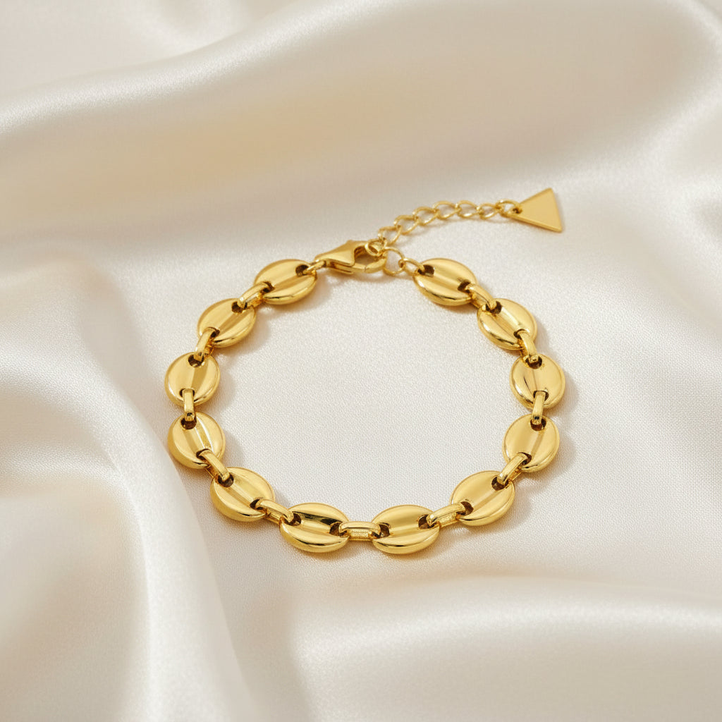 Sterling Silver, Polished Marina Link Bracelet - Gold Plated