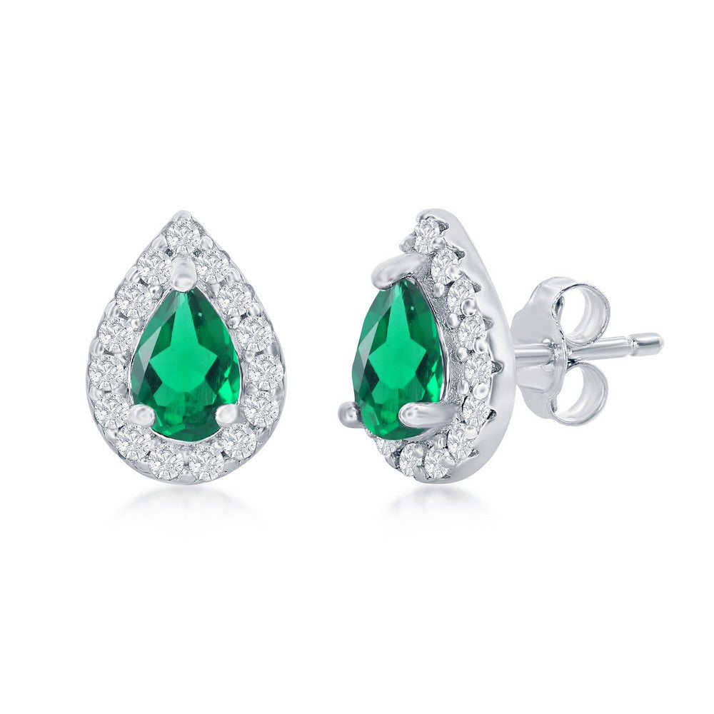Sterling Silver Emerald Pear-Shaped Necklace & Earrings Set