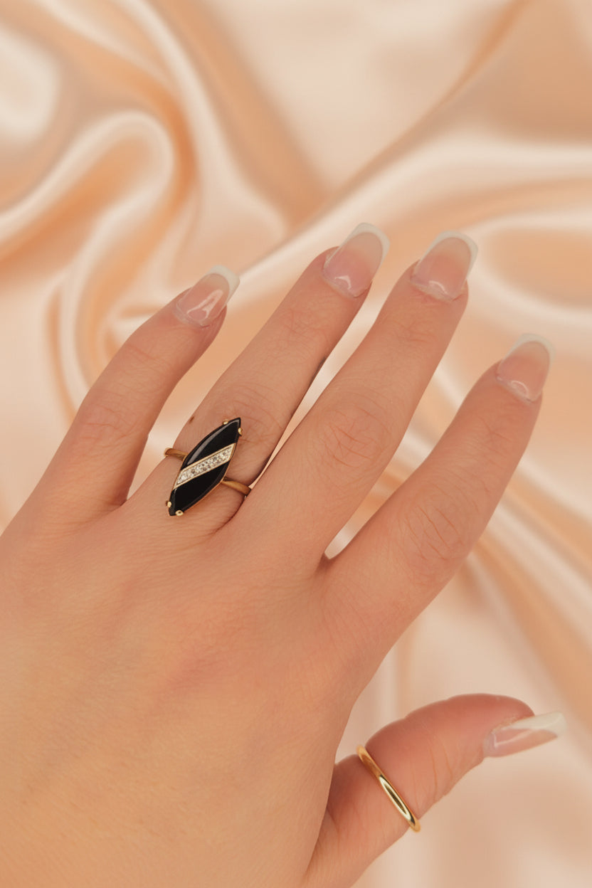 Estate Black Onyx and Diamond Fashion Ring