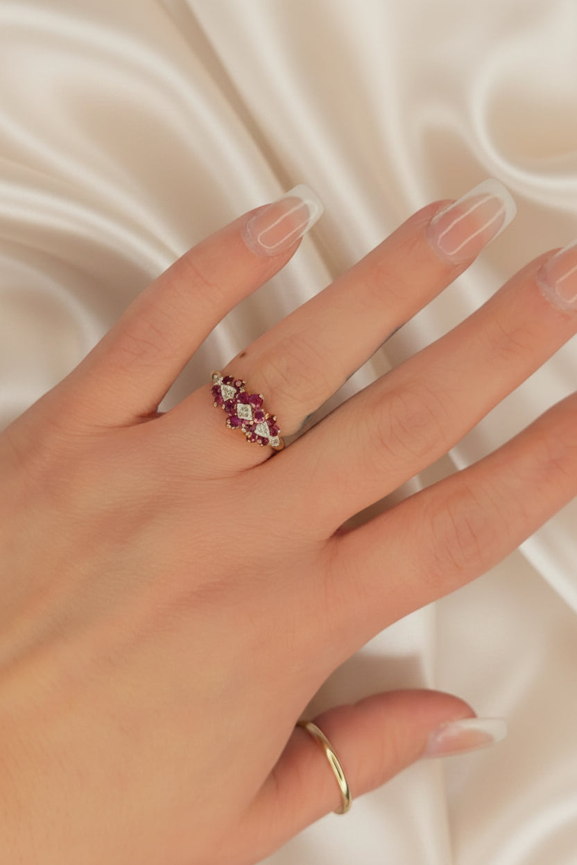 Estate Ruby and Diamond Flower Ring