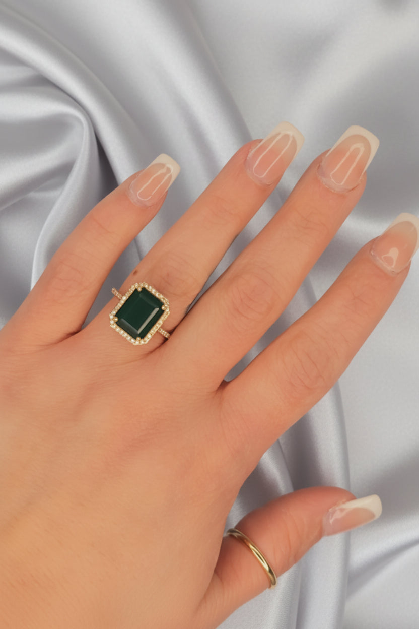 Estate Effy Green Onyx and Diamond Ring