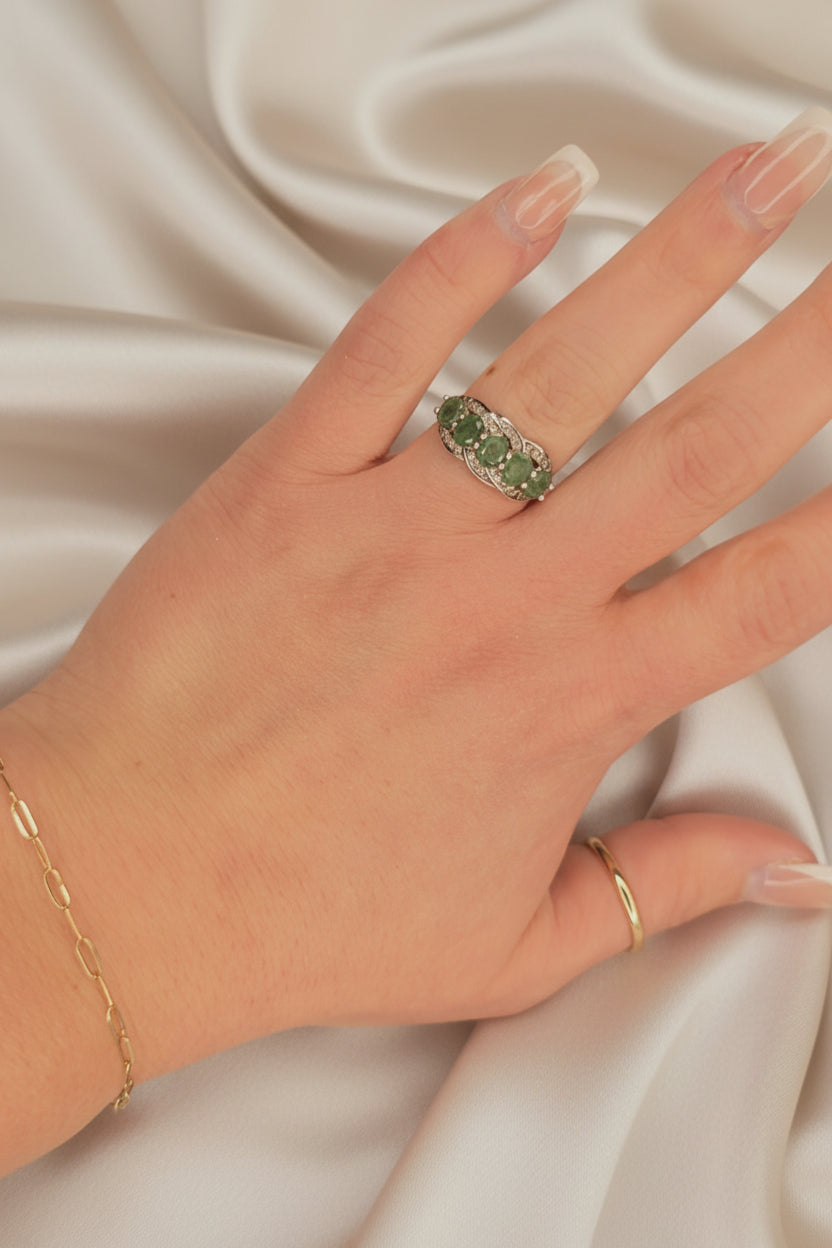 Estate Sterling Silver Natural Emerald Band