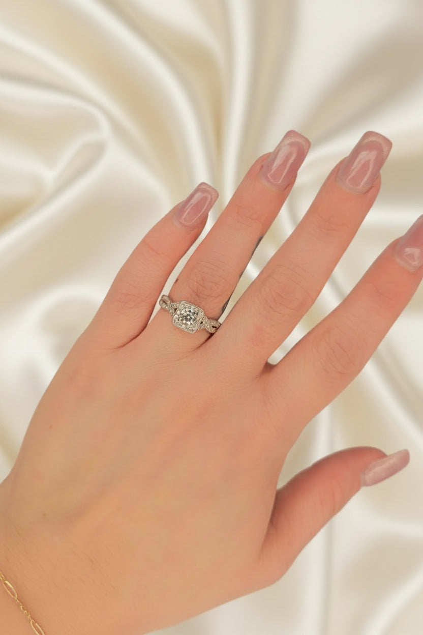 Estate Halo and Twisted Band Engagement Ring