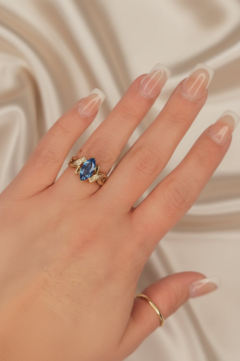 Estate Blue Topaz and Diamond Ring