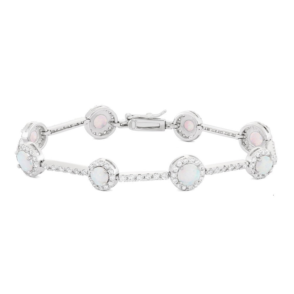 Sterling Silver Opal and Simulated Diamond Tennis Bracelet