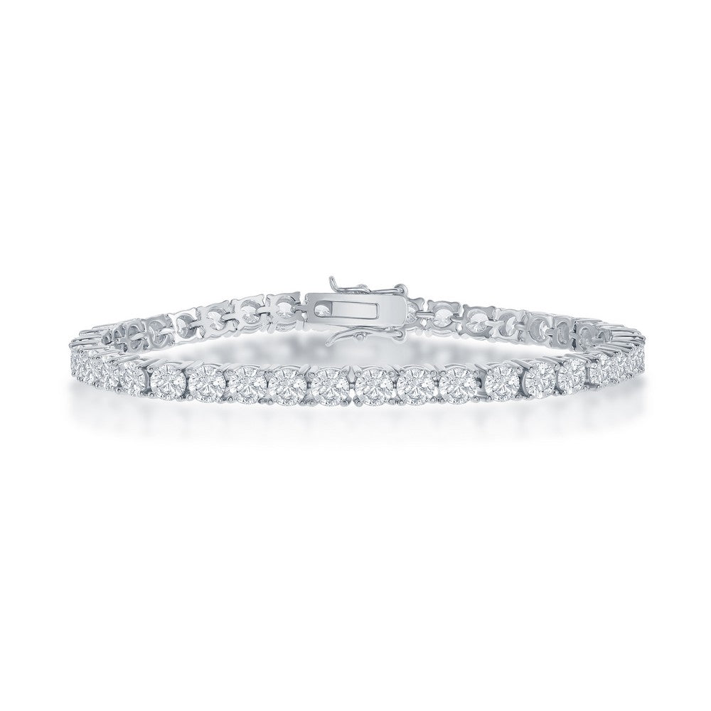 Sterling Silver 4mm Prong-Set Round Simulated Diamond Tennis Bracelet