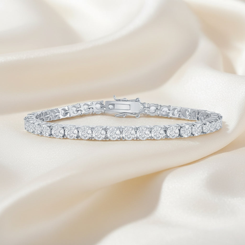 Sterling Silver 4mm Prong-Set Round Simulated Diamond Tennis Bracelet