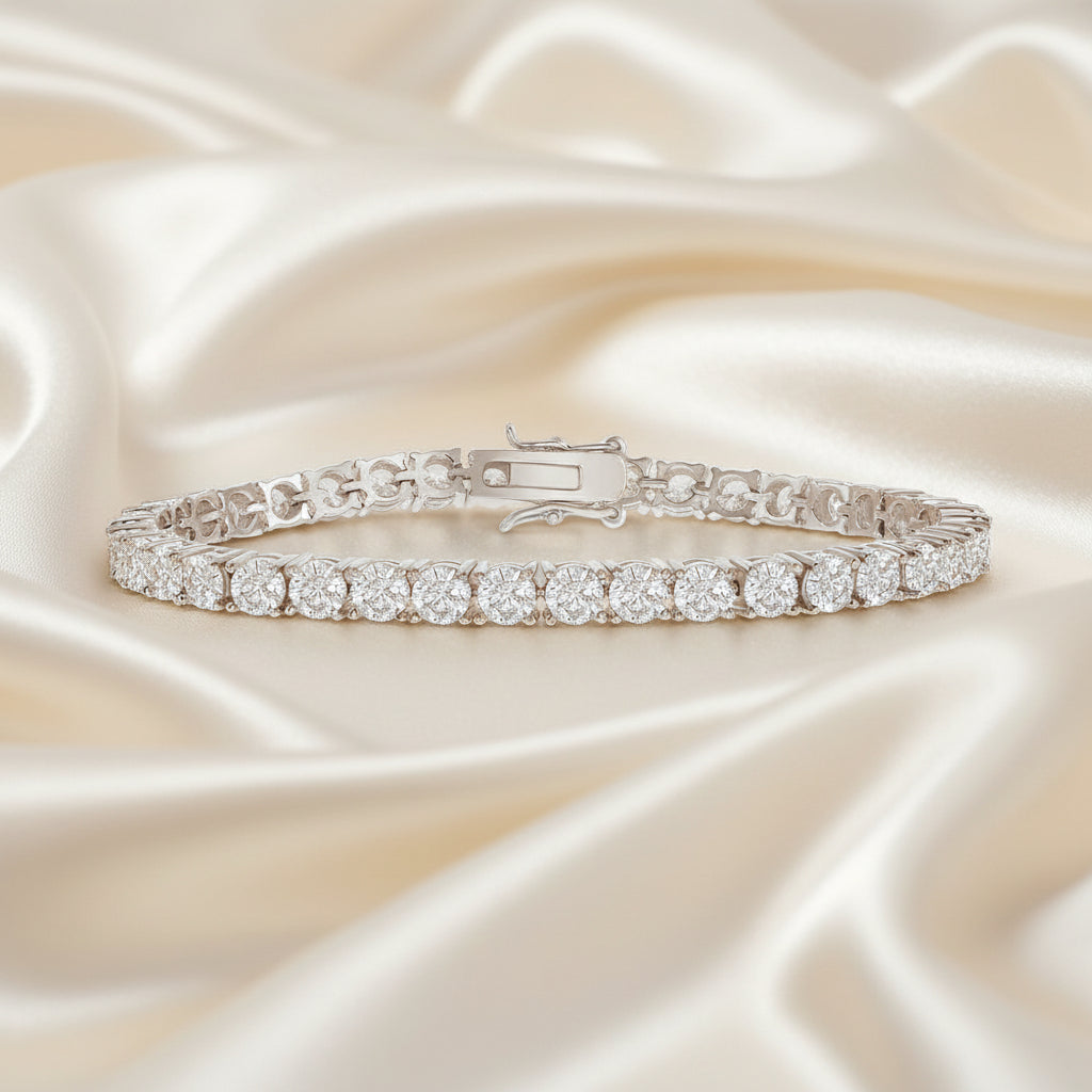 Sterling Silver 4mm Prong-Set Round Simulated Diamond Tennis Bracelet