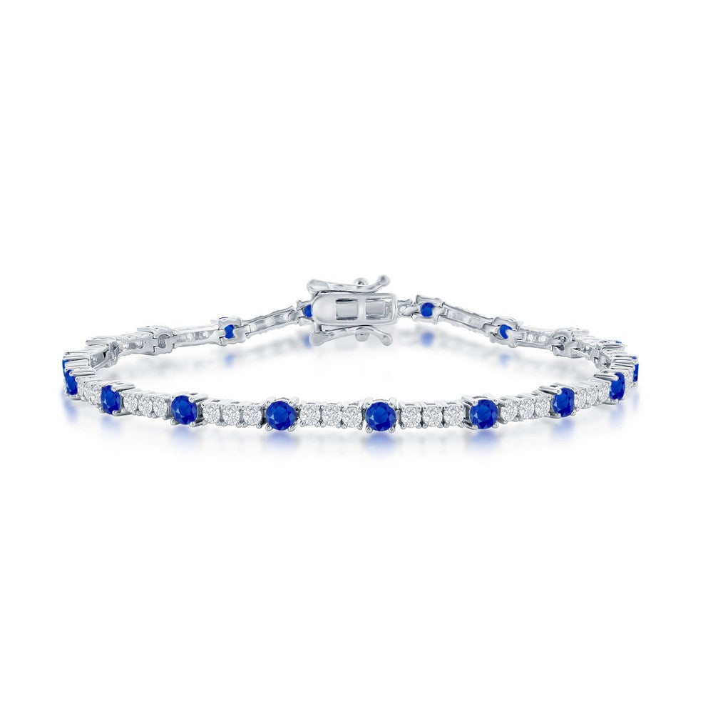 Sterling Silver Simulated Diamond and Simulated Blue Sapphire Tennis Bracelet