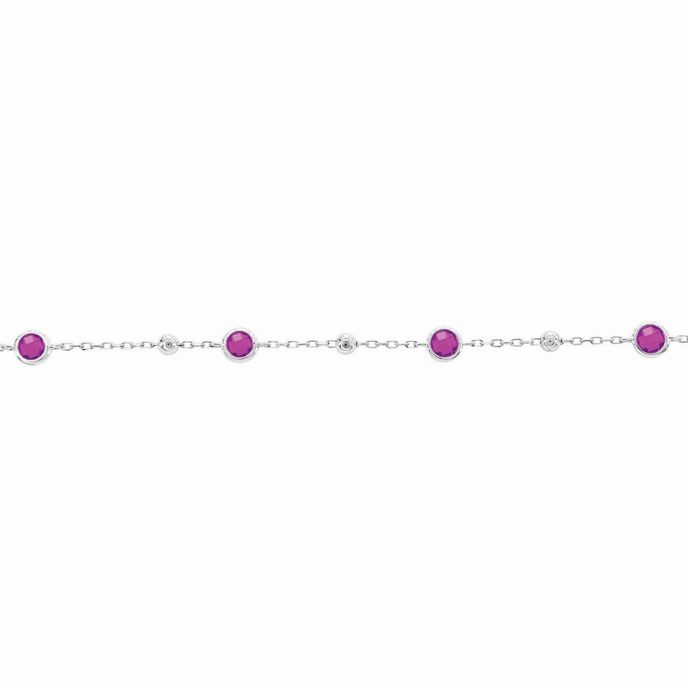 Sterling Silver, Bezel-Set Simulated Ruby & Bead Bracelet