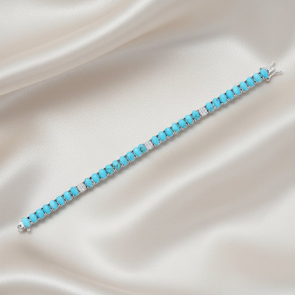 Sterling Silver CZ & Oval Howlite Turquoise Tennis Bracelet